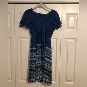 Zara Woman Blue Watercolor Print Ruffle Dress